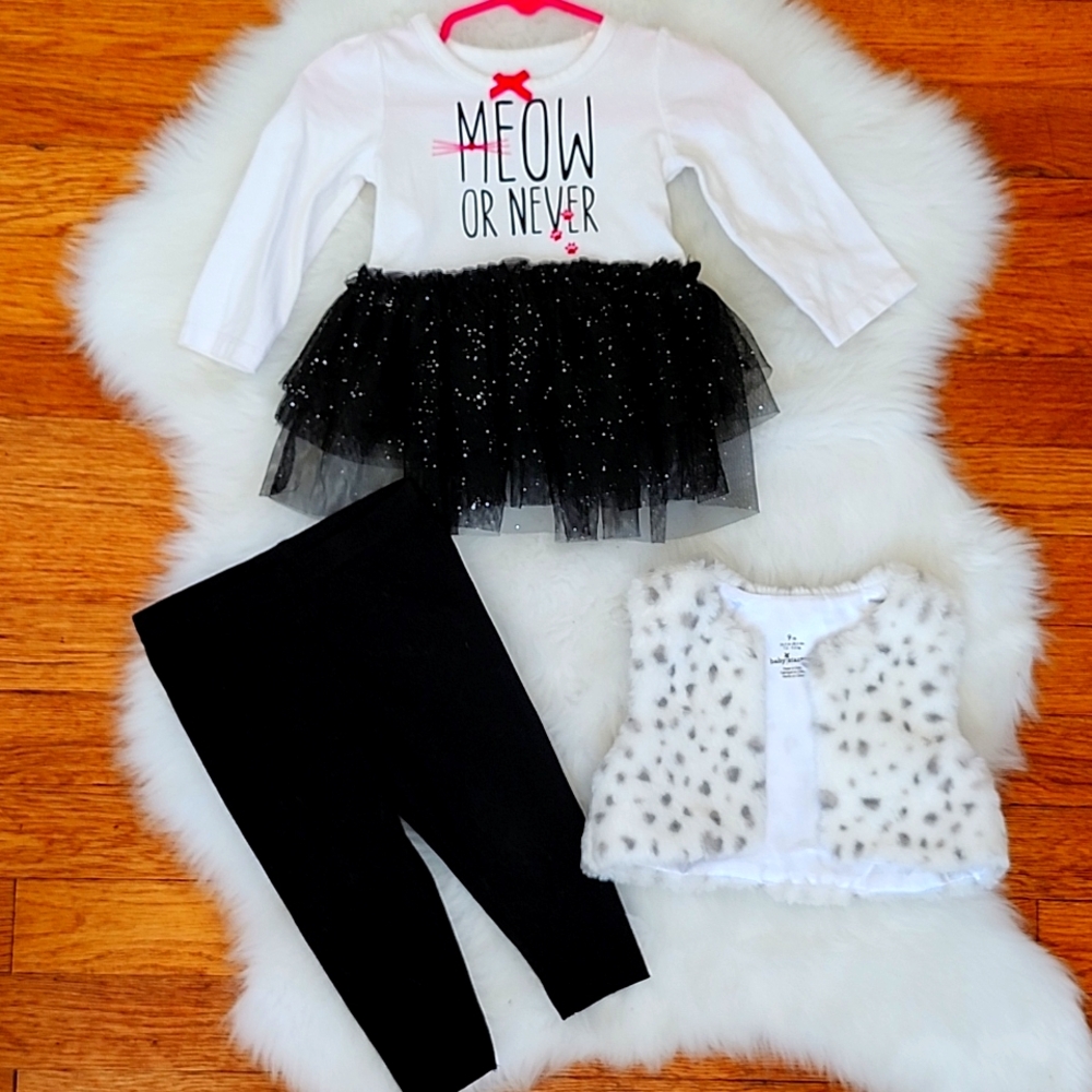Baby Girl  Outfit 3 Piece with Faux Fur Vest, Top, Leggings,  9M